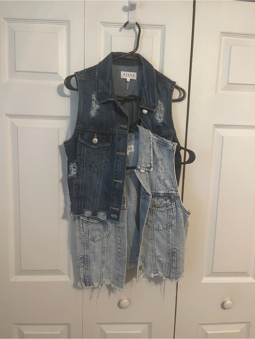 RISEN Distressed Two-Tone Denim Vest - Blue